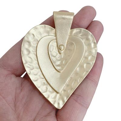 China Matt Gold Boho Large Heart TRENDY charms pendants for necklace jewelry making accessories 70x55mm for sale