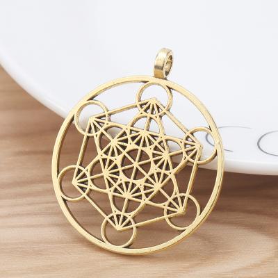 China TRENDY Antique Gold Tone Archangel Metatron Cubes Round Charms Pendants Craft For Necklace Jewelry Making 40x40mm for sale