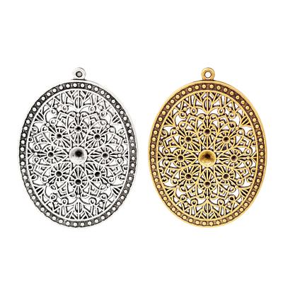 China FASHIONABLE Large Oval Tibetan Filigree Silver/Gold Charms Pendants Mask Rhinestone Settings For 5mm Stones Jewelry Making Accessories for sale