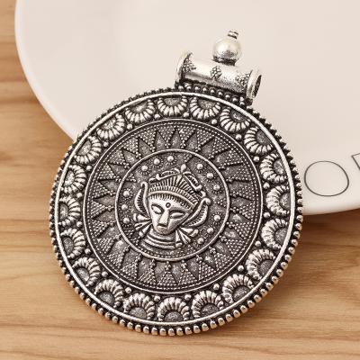 China FASHIONABLE Tibetan Silver Tribal Large Medallion Boho Round Circle Charms Pendants For Necklace Jewelry Making Accessories for sale