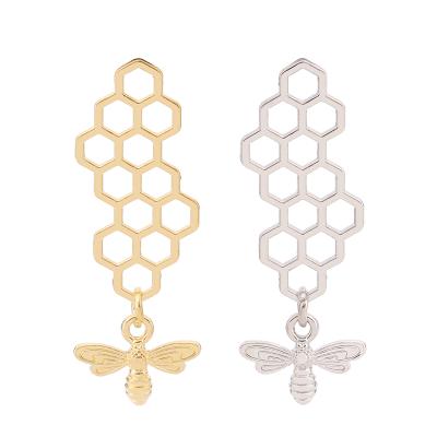 China TRENDY Gold/Silver Color Bee Bumbler And Honeycomb Charms Pendants For DIY Necklace Earring Jewelry Making 46x15mm for sale