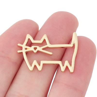 China TRENDY Gold Tone Hollow Open Cat Charms Pendants for DIY Earrings Necklace Bracelet Jewelry Making Accessories 29x20mm for sale