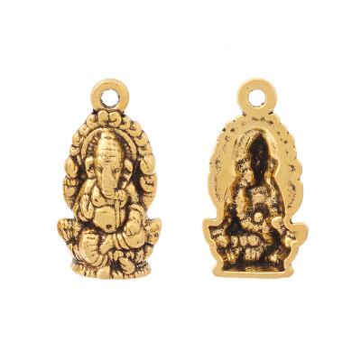 China FASHIONABLE Ancient Ganesha Elephant Gold Hindu God Of Wisdom Charms Pendants Beads For DIY Handmade Jewelry Making Findings 27x14mm for sale