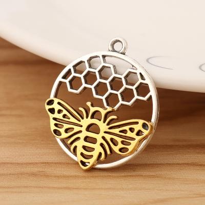 China TRENDY Antique Gold Bee And Honeycomb Charms Pendants For Necklace Earring Jewelry Making Accessories 25x25mm for sale