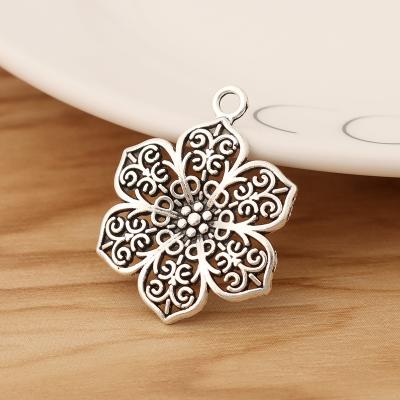 China TRENDY Tibetan Silver Cavity Filigree Flower Charms Pendants For Necklace Bracelet Earring Jewelry Making Accessories 31x24mm for sale