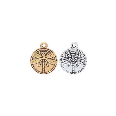 China TRENDY Antique Round Silver/Golden Dragonfly Charm Double Sided For Jewelry Bracelet Earring Making Accessories 15mm for sale