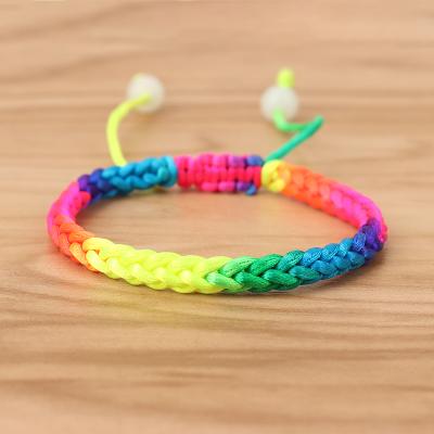 China TRENDY Rainbow Macrame Rope Thread Friendship Bracelets Multicolor Handmade Braided Anklet Jewelry Gift for sale