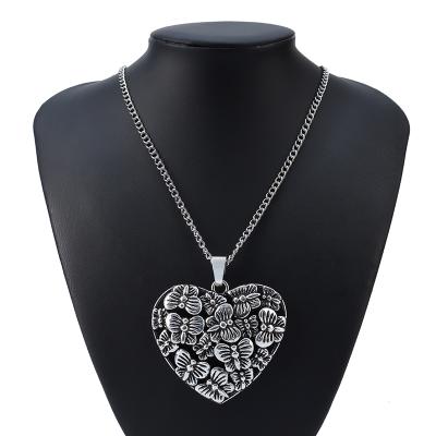 China Large TRENDY Antique Silver Abstract Butterfly Heart Pendant on Long Lagenlook 34