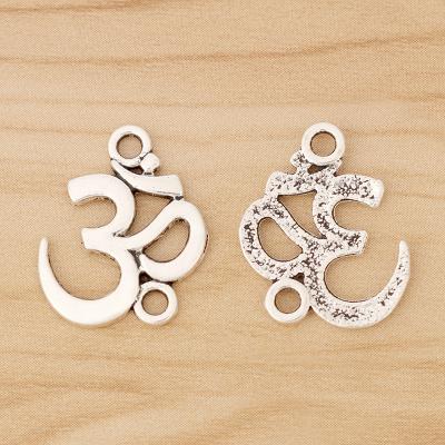 China Popular Antique Silver OM AUM Yoga Connector Charm For DIY Bracelet Jewelry Making Accessories 21x17mm for sale