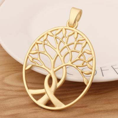 China Trendy Fashion Matt Gold Large Tree Oval Charms Pendants For Necklace Jewelry Making Accessories 80x54mm for sale