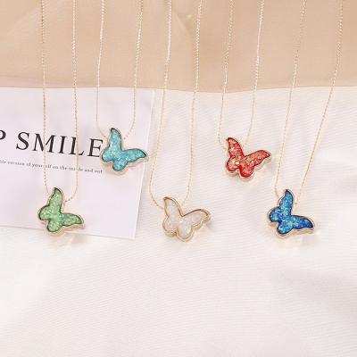 China Simple Cheap Colorful Cute Link Chain Butterfly Gold Jewelry Butterfly Choker Pendant Necklace For Party Girl Wholesale (BN002) for sale