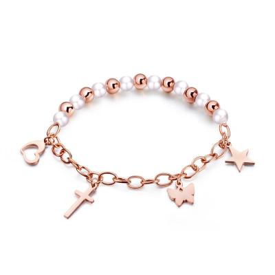 China Fashion Trendy Adjustable High Quality Cute Stainless Steel RoseGold Plated Butterfly Charm Chain Bracelet (MB18213) for sale