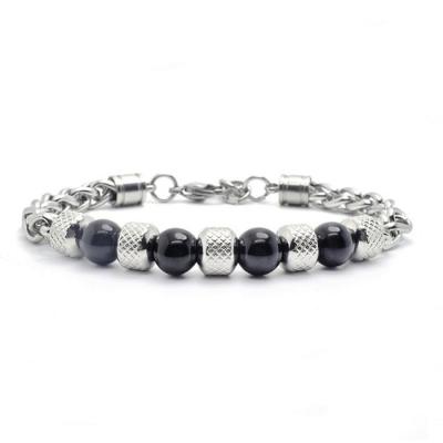 China Latest Trendy High Quality Handmade Stainless Steel Link Bracelet Stone Beads Men Bracelet (CB18128) for sale