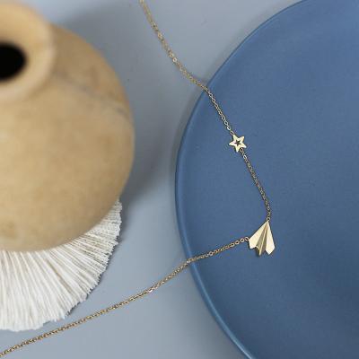 China FASHIONABLE Wholesale 14K Gold Plated Cute Cartoon Paper Airplane Women's Sensitive Titanium Steel Short Chain Dream Star Necklaces for sale