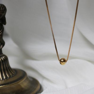 China Trendy Simple Trendy Simple Ball Bead Jewelry 8mm Small Gold Color Stainless Steel Woman Box Chain Pendant Necklace for sale