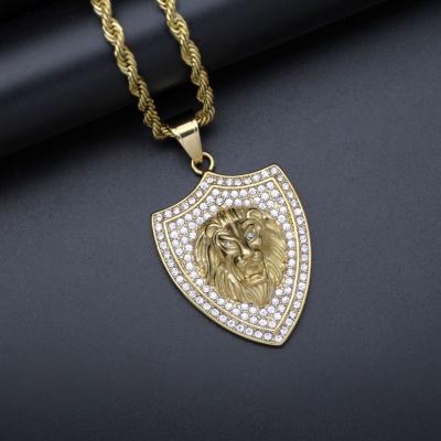 China High Quality Gold Lion Jewelry Stainless Steel Locket Necklace Lion Medallion Hiphop Fashion Men's Key Pendant Jewelry (SSN004) for sale