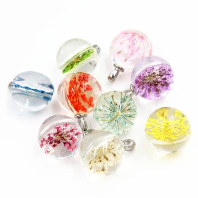 China DIY Necklace Bracelet Jewelry Making 5pcs 25x18mm Hot Sale Jewelry Crystal Glass Real Mix Colors Dried Flower Ball Necklace Pendant; For Women, Girl Gifts for sale