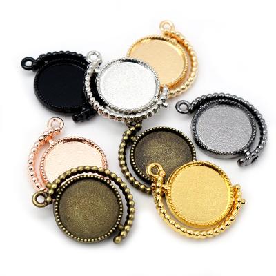 China Cabochon Base Setting Pendant 12mm Inner Size Multi-colors Shape Rotating Double Side Cameo Cabochon Blank Base Setting DIY Pendant Trays for sale