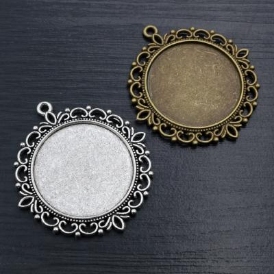 China Cabochon Base Setting Pendant 35mm Inner Size Antique Bronze Silver Plated Double Side Cabochon Blank Base Setting Charms DIY Jewelry Pendant Findings for sale