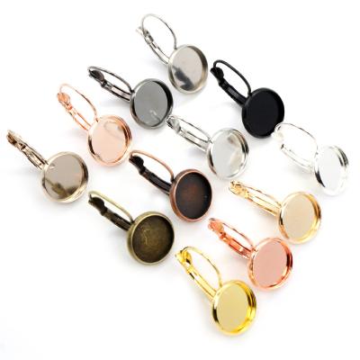 China DIY Earrings Jewelry Making Findings 10pcs/Lot 12mm 13-Colors Plated White French Lever Back/Earrings Base, Fit 12mm Glass Cabochons, Buttons; earring frames for sale