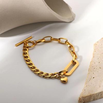 China Small Casual/Sporty Cuban Oval Chain Stainless Steel Heart Pendant OT Buckle Bracelet 18K Vacuum Plating Jewelry for sale