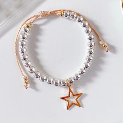 China Handmade Jewelry Silver Handmade Beads with Gold Plated Stainless Steel Star Adjustable Bracelet for sale