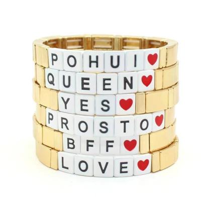 China FASHIONABLE Hot Personality Enamel Letters Oil Painting Custom Gold Couple Bracelet for sale