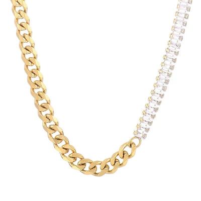 China Wholesale Europe and America fashion 18K Cuban female Cuban retro necklace stainless steel chain Zircon temperament bracelet set wholesale for sale