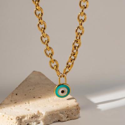 China FASHIONABLE 18K Gold Devils Eye Drip Oil Design Stainless Steel Concentric Circle Necklace Non Fading Jewelry for sale