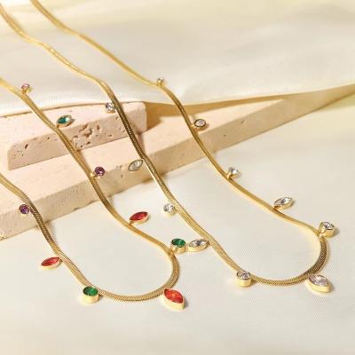 China Trendy Luxury Style Design Fashion Titanium Steel Light Non Fade Waterproof Bone Chain Snake Jewelry Gold Colorful Zircon Necklace for sale