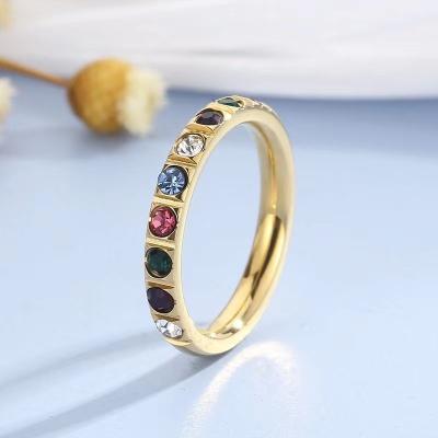 China Multicolor Zirconia Circle 3mm Personality Contrast NO-fading Ring Stacked Titanium Steel Ring Girls' Jewelry for sale