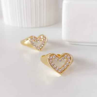 China Amazon Wedding Ring Hot Sale Romantic 18k Gold Plated Heart Shaped Micro Paved Zircon Adjustable Ring for sale