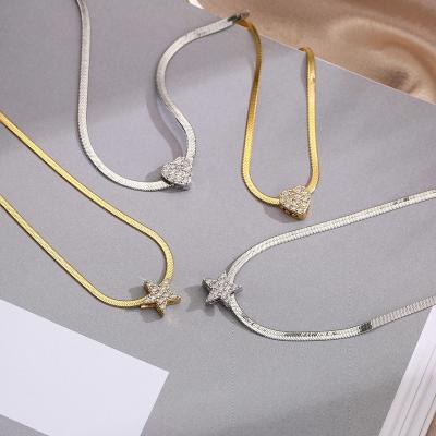 China Romantic Peach Heart Star Microset Zircon With Stainless Steel Snake Chain Plated 18K Gold Necklace for sale