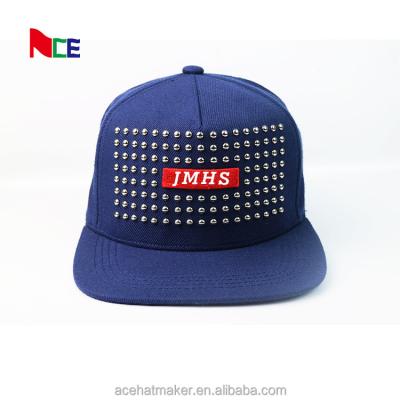 China Wholesale Custom JOINT Logo Premium Snapback Hat Hip Hop Hat Royal Blue Royal Blue Front Panel With Rivet for sale