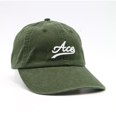 China COMMON ACE Own Design 3D Embroidered Army Green Dad Hat Cap With Metal Buckle for sale