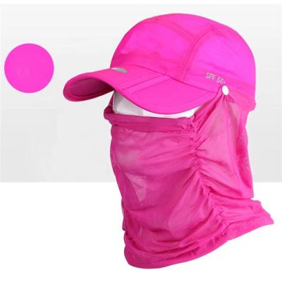 China Breathable Summer Polyester Flodable Sun Protect Pink Women Bucket Hat With Neck Flap for sale