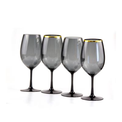 China Goblet With Shatterproof Black Red Wine Glass Goblet Plastic Wine Glass Gold Rim Dishwasher Goblet With Gold Rim for sale