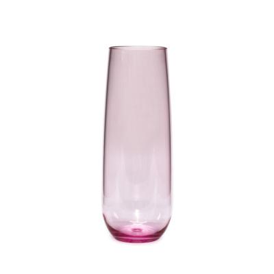 China Viable Unbreakable Fancy Flute Crystal Champagne Pink Wine Purple Pink Champagne Glasses for sale