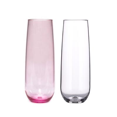 China 10oz Stemless Crystal Clear Plastic Stemless Wedding Unbreakable Champagne Glasses Flutes for sale