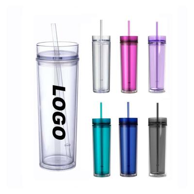 China Durable Insulated Lean Acrylic16oz Tumbler Cups Double Wall Clear Tumblers With Lid And Straw for sale