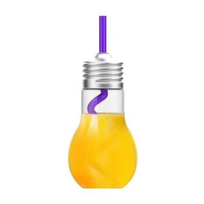 China 400ml LED Light Bulb Single Wall Promotional Clear Party Mug Plastic Drinking Cup With Straw And Screw Lid for sale