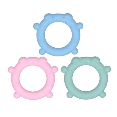 China 100%food grade Silicone Teether Food Grade Silicone Teether Baby Teethers Pink/Blue/Green Three Colors Ambient Pain Soothing Baby Teething Available for sale