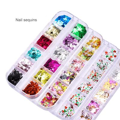 China New Nail Art Sequins Variety Shiny Glitter Mixed Colors Butterfly Glitter Maple Leaf Flame Ice Skin Covers Super Bright Glitter for sale