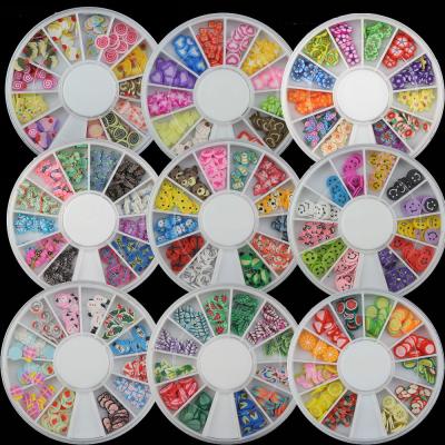 China 2021 New China Style Professional 12 Grids Wheel Packing Animal Christmas Butterfly Christmas Fruit Polymer Clay Beads For Handmade DIY Nail Art for sale