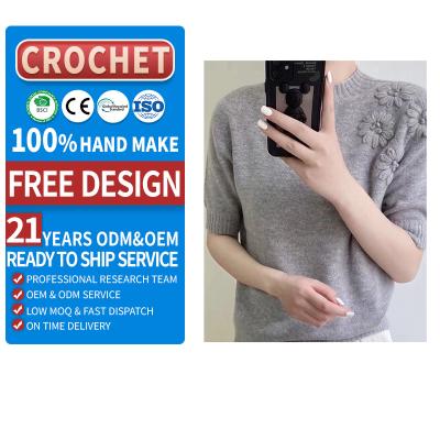 China Anti-Wrinkle Custom Flower Pattern Checkerboard Solid Summer Short Sheath Garment Women Solid Lady Cashmere Shirt Crochet Sweater for sale