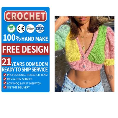 China Anti-wrinkle Color Block Checkerboard Autumn Solid Garment Women Beach Crochet Cardigan Custom Geometric Computer Knitted Top Frame for sale