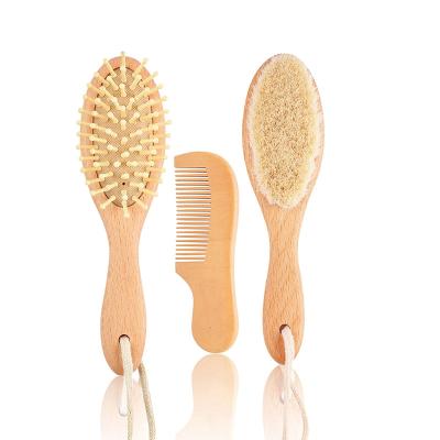 China Natural Waterproof Baby Wooden and Goat Bristle Hair Brush Set High-end Personalized Hair Brush Detangle Hair Brush Set and C for sale