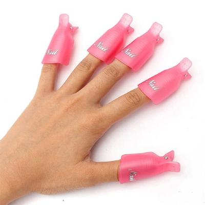 China Nail Cleaner Nail Art Plastic Acrylic UV Gel 10PC Remover Wrap Polish Tool Soak Off Cap Clip (Pink) for sale