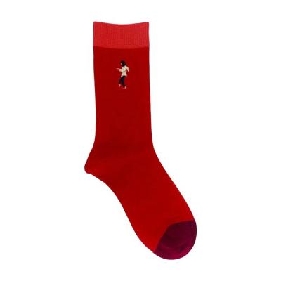 China Knitted Daily Socks for Women Red Blue Cute Printed Non-slip Embroidery Customized Socks for sale