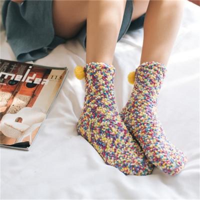 China Thick and Warm Ladies Plush Balls Thermal Socks Lovely Coral Fleece Winter Home Socks for sale